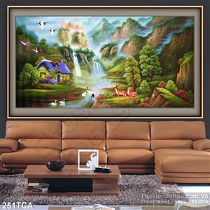 Tranh Sơn Dầu Châu Âu thiên nhiên ven sông