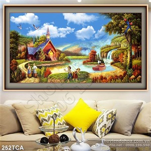 Tranh Sơn Dầu Châu Âu ngôi nhà bên suối