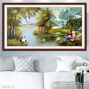 Tranh Sơn Dầu Châu Âu thiên nhiên trên  sông