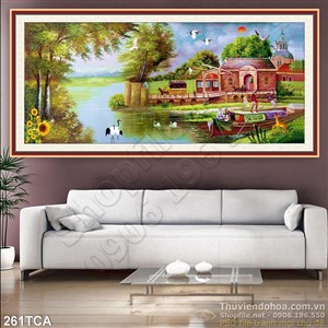 Tranh Sơn Dầu Châu Âu ngôi nhà trên sông