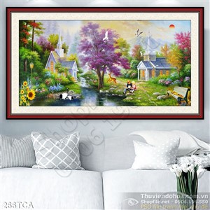 Tranh Sơn Dầu Châu Âu biệt thự ven sông