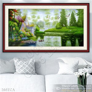 Tranh Sơn Dầu Châu Âu ngôi nhà trên sông