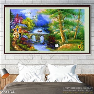 Tranh Sơn Dầu Châu Âu cây cầu bên sông