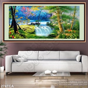 Tranh Sơn Dầu Châu Âu thác nước trong rừng