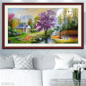 Tranh Sơn Dầu Châu Âu ngôi nhà ven sông