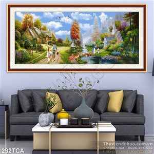 Tranh Sơn Dầu Châu Âu ngôi nhà ven sông