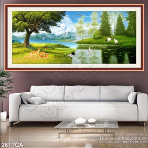 Tranh Sơn Dầu Châu Âu cảnh ven sông