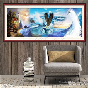 Tranh Sơn Dầu Châu Âu ngôi nhà ven biển