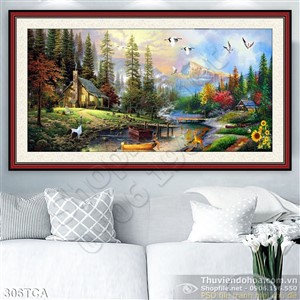 Tranh Sơn Dầu Châu Âu ngôi nhà bên suối