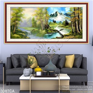 Tranh Sơn Dầu Châu Âu núi trong rừng