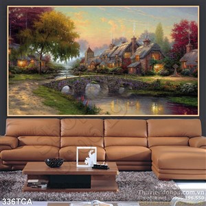 Tranh Sơn Dầu Châu Âu biệt thự bên sông