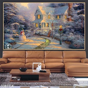 Tranh Sơn Dầu Châu Âu biệt thự phủ tuyết