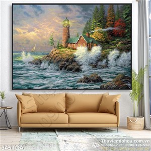 Tranh Sơn Dầu Châu Âu ngôi nhà ven biển