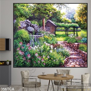 Tranh Sơn Dầu Châu Âu khuôn viên ngôi nhà