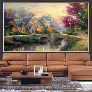 Tranh Sơn Dầu Châu Âu biệt thự bên sông