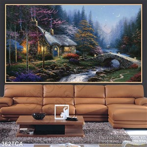 Tranh Sơn Dầu Châu Âu ngôi nhà trong rừng