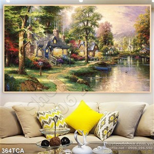 Tranh Sơn Dầu Châu Âu khu nhà ven sông