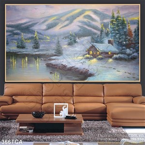 Tranh Sơn Dầu Châu Âu cảnh nhà phủ tuyết