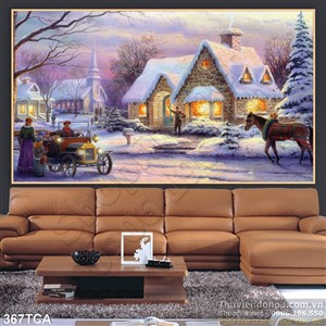 Tranh Sơn Dầu Châu Âu khu phố mùa đông