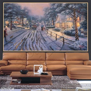 Tranh Sơn Dầu Châu Âu khu phố phủ tuyết