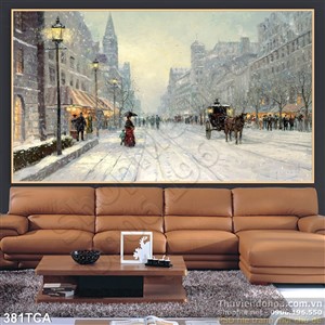 Tranh Sơn Dầu Châu Âu thành phố vào mùa đông