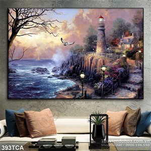 Tranh Sơn Dầu Châu Âu ngôi nhà trên biển