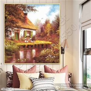 Tranh Sơn Dầu Châu Âu nhà trên sông