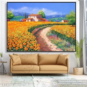 Tranh Sơn Dầu Châu Âu cánh đồng hoa