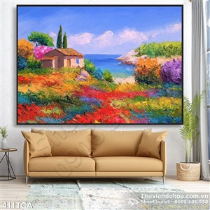 Tranh Sơn Dầu Châu Âu ngôi nhà ngoài biển