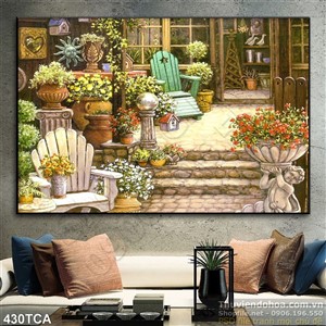 Tranh Sơn Dầu Châu Âu vuờn hoa