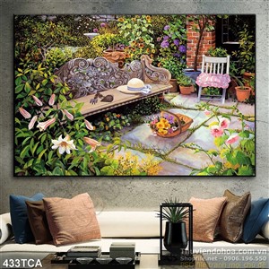 Tranh Sơn Dầu Châu Âu khuôn viên vườn