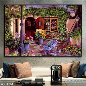 Tranh Sơn Dầu Châu Âu cảnh vườn trước nhà