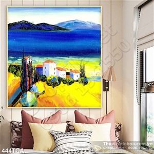 Tranh Sơn Dầu Châu Âu ngôi nhà nhìn ra biển