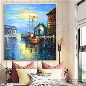Tranh Sơn Dầu Châu Âu ngôi nhà trên biển