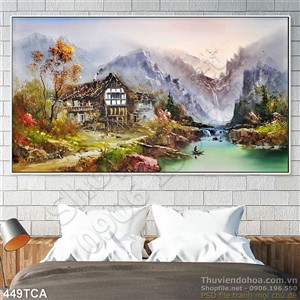 Tranh Sơn Dầu Châu Âu nhà trên sông