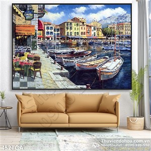 Tranh Sơn Dầu Châu Âu khu phố trên sông
