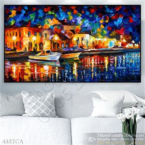 Tranh Sơn Dầu Châu Âu cảnh đêm trên sông