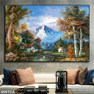 Tranh Sơn Dầu Châu Âu ngôi nhà trên núi