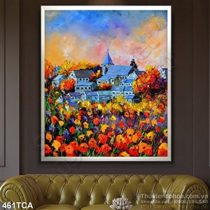 Tranh Sơn Dầu Châu Âu cảnh vườn hoa