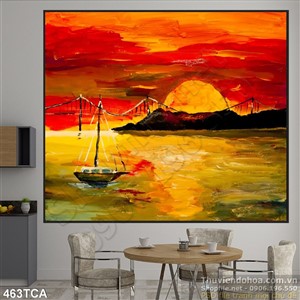 Tranh Sơn Dầu Châu Âu cảnh mặt trời lặn