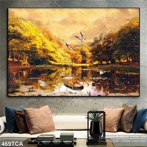 Tranh Sơn Dầu Châu Âu thuyền trên sông