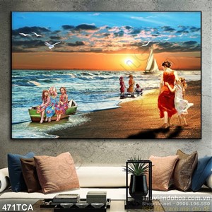 Tranh Sơn Dầu Châu Âu bình minh trên biển