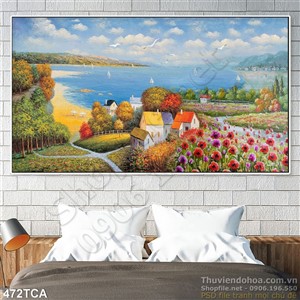 Tranh Sơn Dầu Châu Âu cánh đồng hoa