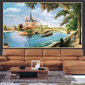 Tranh Sơn Dầu Châu Âu cảnh bên dòng sông