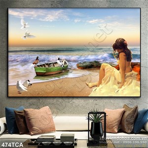 Tranh Sơn Dầu Châu Âu thiếu nữ trên biển