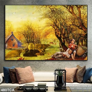 Tranh Sơn Dầu Châu Âu em bé đọc sách