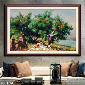 Tranh Sơn Dầu Châu Âu thu hoạch táo