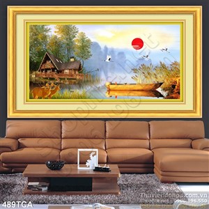 Tranh Sơn Dầu Châu Âu ngôi nhà bên dòng sông