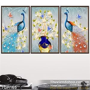 Tranh ghép sơn dầu chim công nghệ thuật 3d