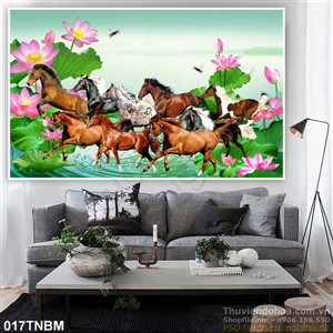 Tranh Bát Mã Psd treo tường phòng khách